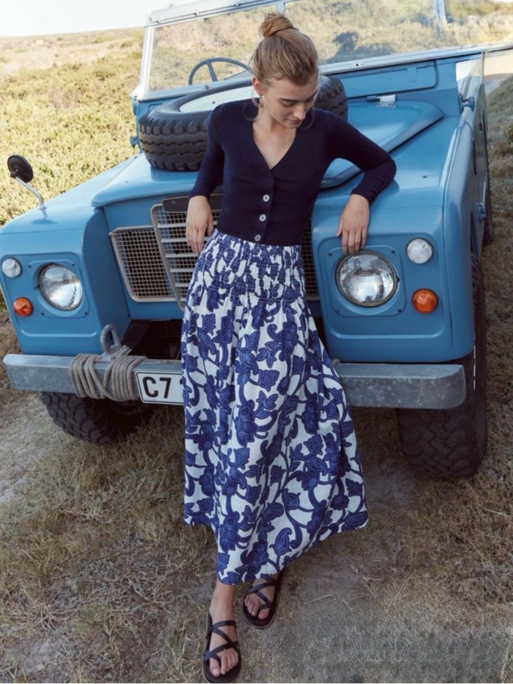 Boden Blue Floral Maxi Linen Skirt with Shirred Waist, Size 8, NWT - Picture 3 of 13